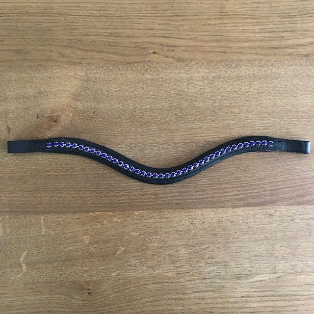 Browband,  Wave, Black Leather, Diamante (Royal Blue), Full