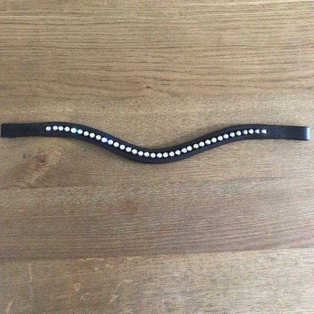 Browband,  Wave, Black Leather, Diamante (Neon Pink), Full