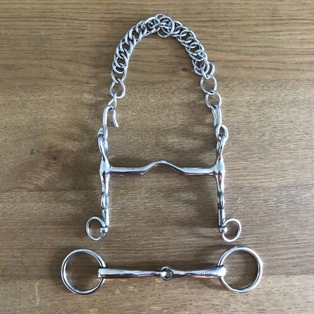 Weymouth and Bradoon Show Bit Set, Fixed Cheek, 4.0 Inches (10.5cm)