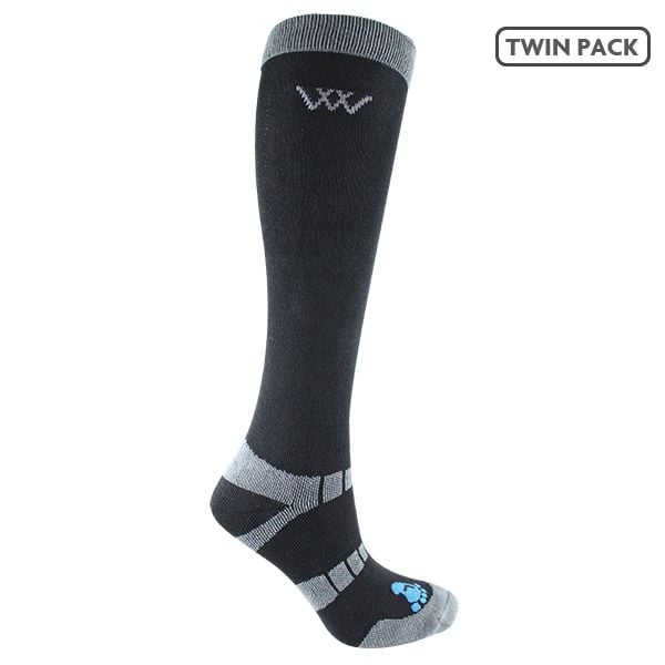 Woof Wear, Long Bamboo Waffle Riding Socks, Small (UK 3-5.5), Black, 2 Pairs