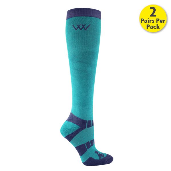 Woof Wear, Long Bamboo Waffle Riding Socks,  Medium (UK 6-8.5), Ocean, 2 Pairs