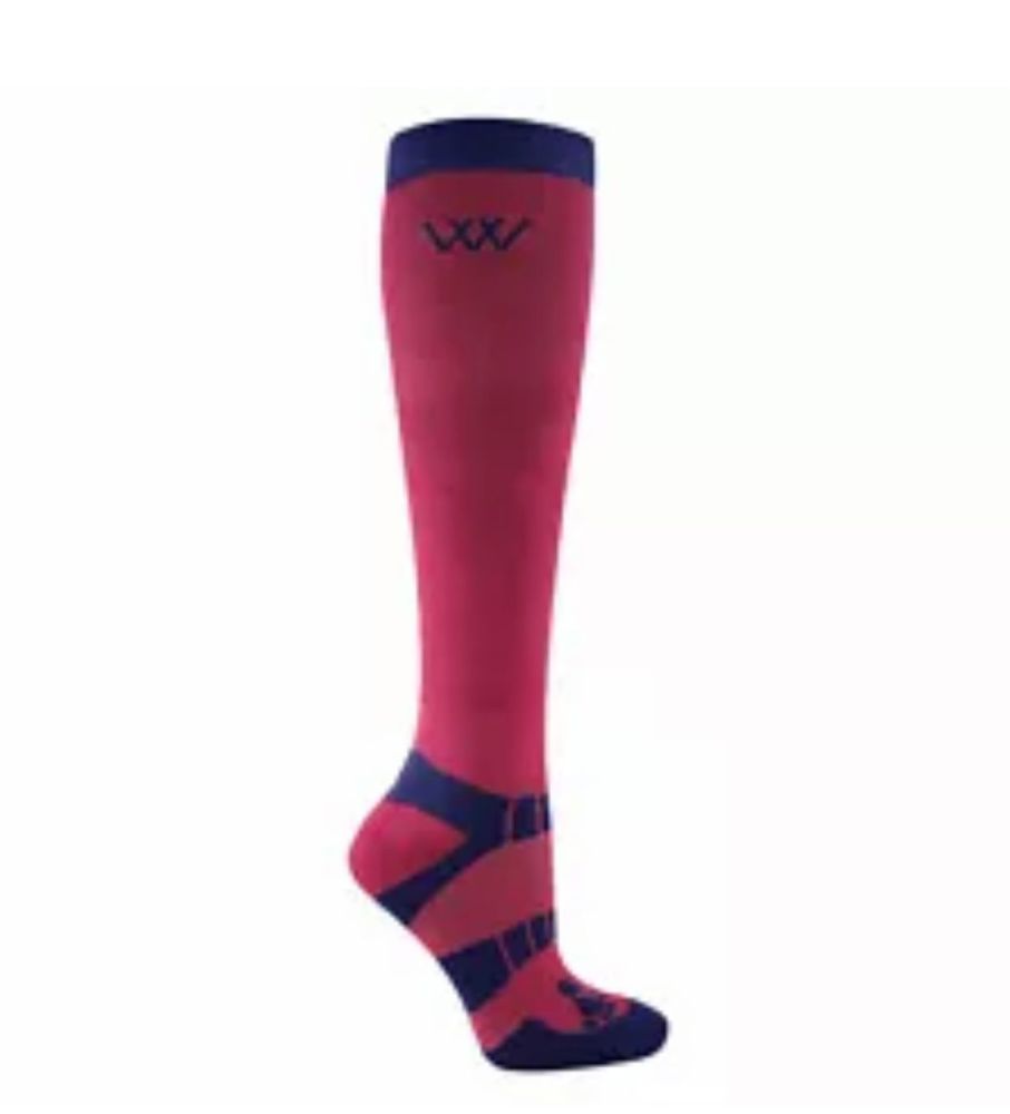 Woof Wear, Long Bamboo Waffle Riding Socks,  Medium (UK 6-8.5), Pink and Navy, 2 Pairs