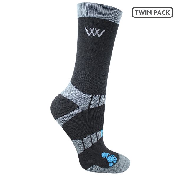 Woof Wear, Short Bamboo Waffle Riding Socks,  Medium (UK 6-8.5), Black, 2 Pairs
