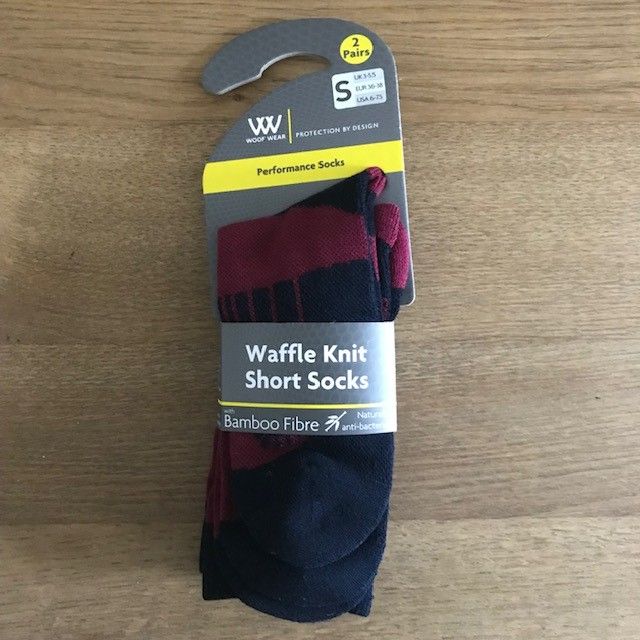 Woof Wear, Short Bamboo Waffle Riding Socks,  Medium (UK 6-8.5), Shiraz and Navy, 2 Pairs