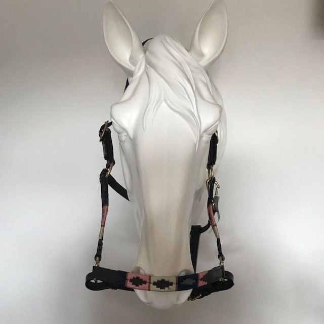Polo Leather Head Collar, Navy, Pink and Beige