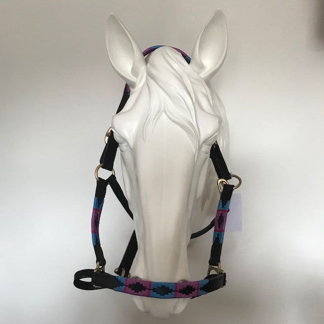 Polo Leather Head Collar, Turquoise, Hot Pink and Purple
