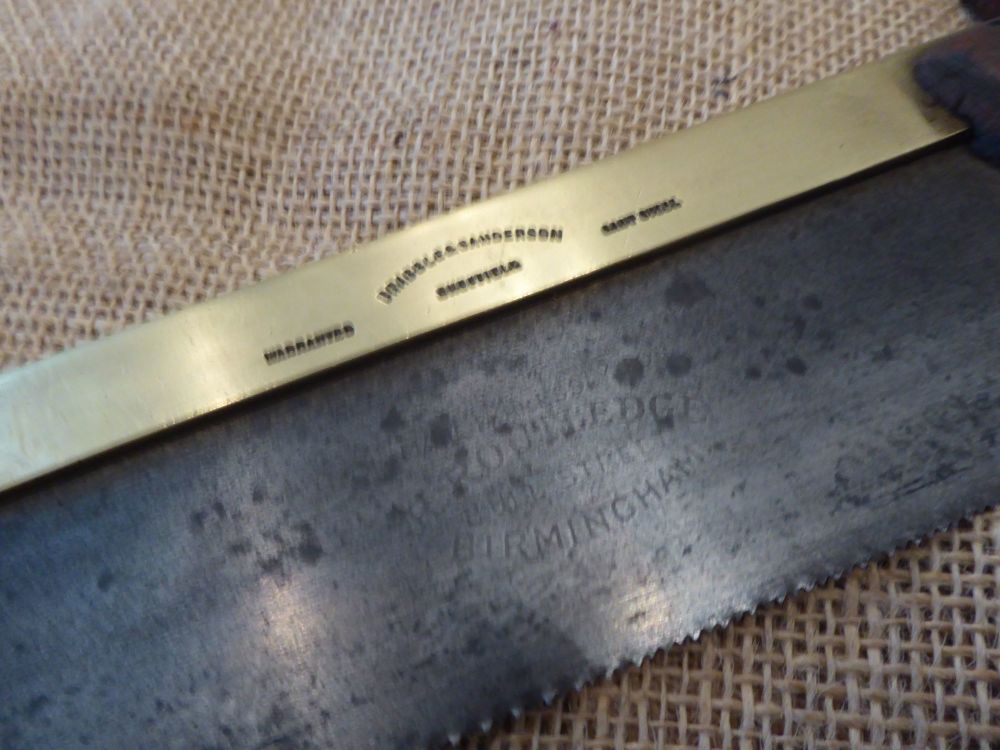 Drabble & Sanderson 8" Brass Backed Dovetail Saw Made Expressly For R. Routledge 