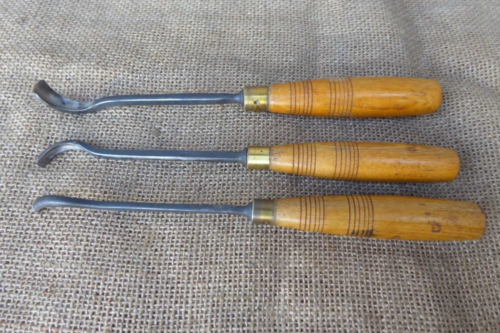 3 x Vintage A Hildick Spoon Bent Carving Gouges - Broad Arrow Marked 1954 / 56