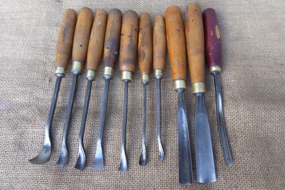 10 x Wood Carving Tools / Spoon Gouges Etc - S J Addis, J B Addis, T Turner