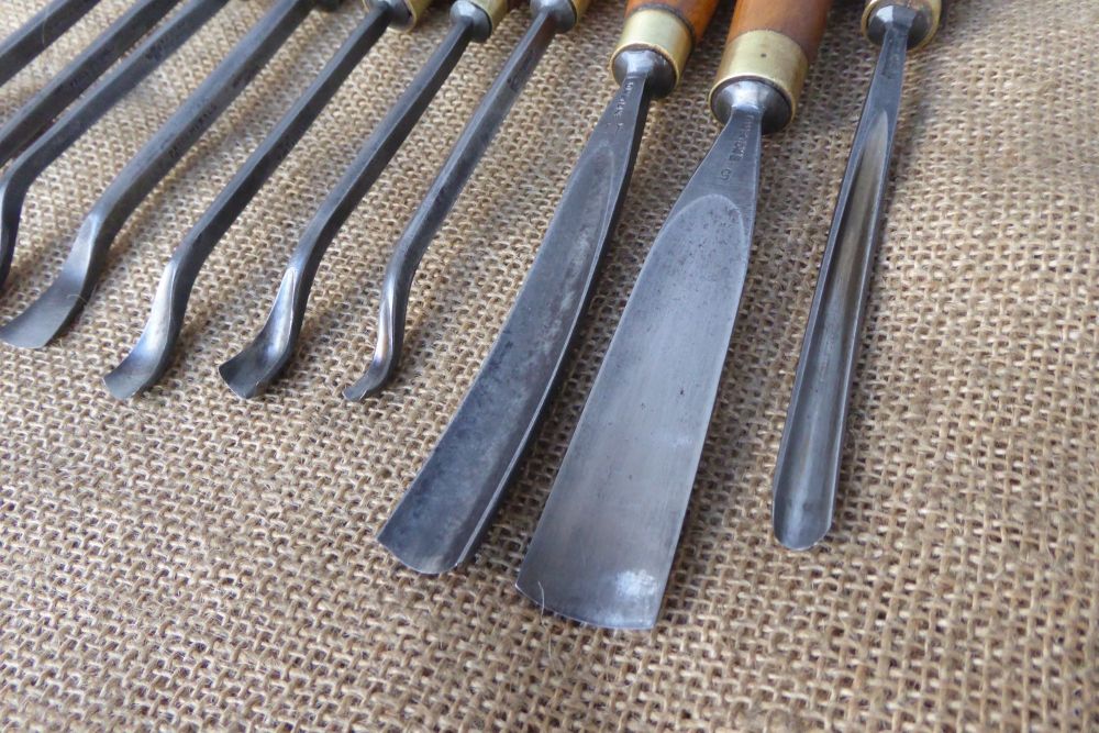 10 x Wood Carving Tools / Spoon Gouges Etc - S J Addis, J B Addis, T Turner, Herring Bros. 