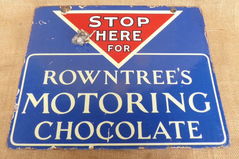 Stop Here For Rowntree's Motoring Chocolate Enamel Sign - Double Sided