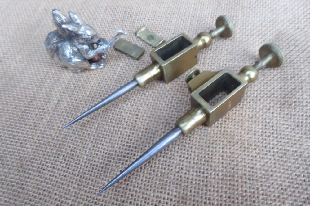 Pair Of Vintage Brass & Steel Trammel Points / Heads - British