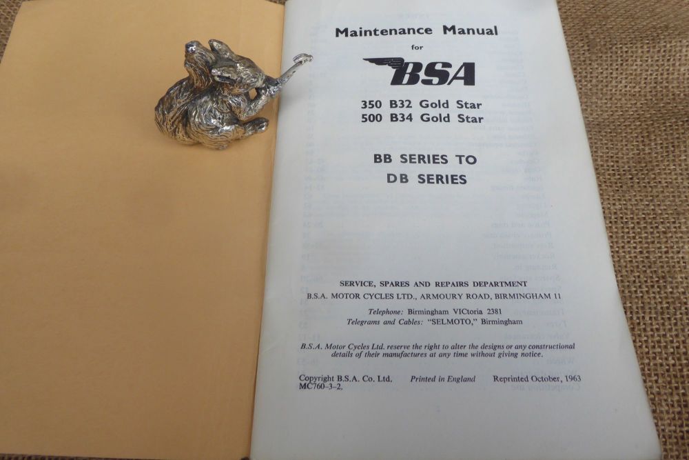 BSA Maintenance Manual For 350 B32 & 500 B34 Gold Star