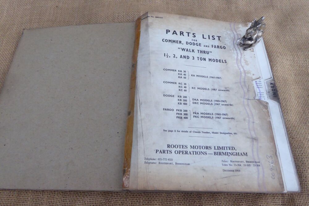 Parts List For Commer, Dodge & Fargo "Walk Thru" 1 1/2,2 And 3 Ton Models