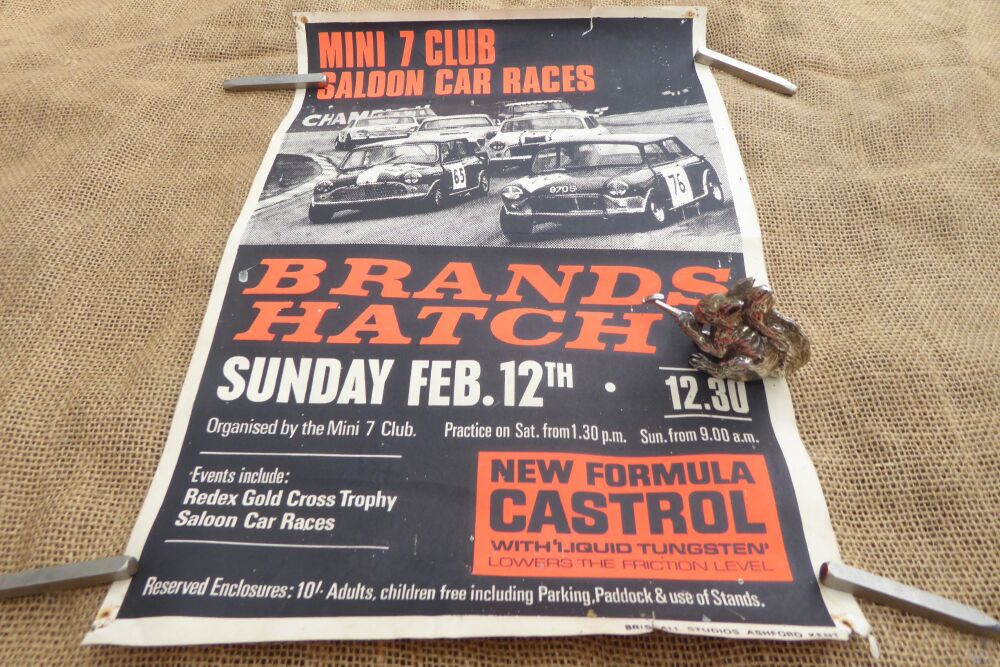 Rare Original Brands Hatch Poster - Mini 7 Club Saloon Car Races - Sunday F