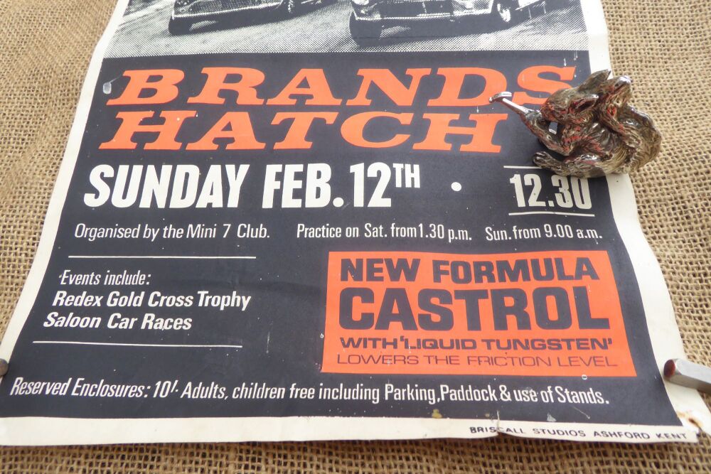 Rare Original Brands Hatch Poster - Mini 7 Club Saloon Car Races - Sunday Feb. 12th