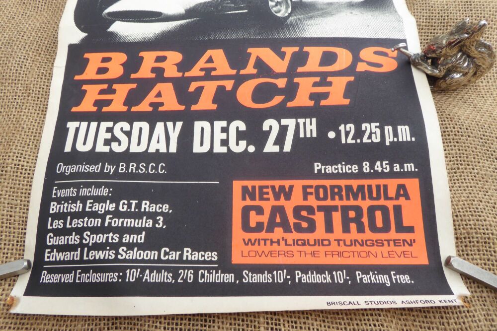 Rare Original Brands Hatch Poster - British Eagle Trophy - Boxing Day Car Races - Tuesday 27th Dec. 1966