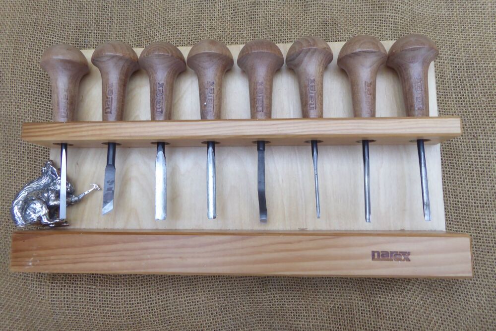 Set Of Narex Palm Held Wood Carving Tools In Rack