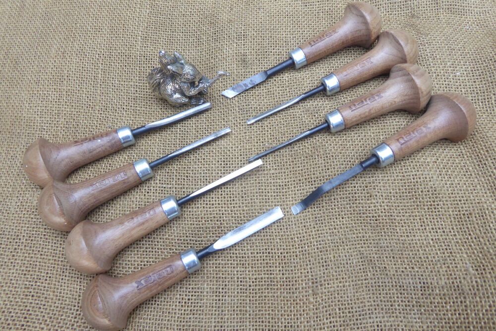 Set Of Narex Palm Held Wood Carving Tools In Rack