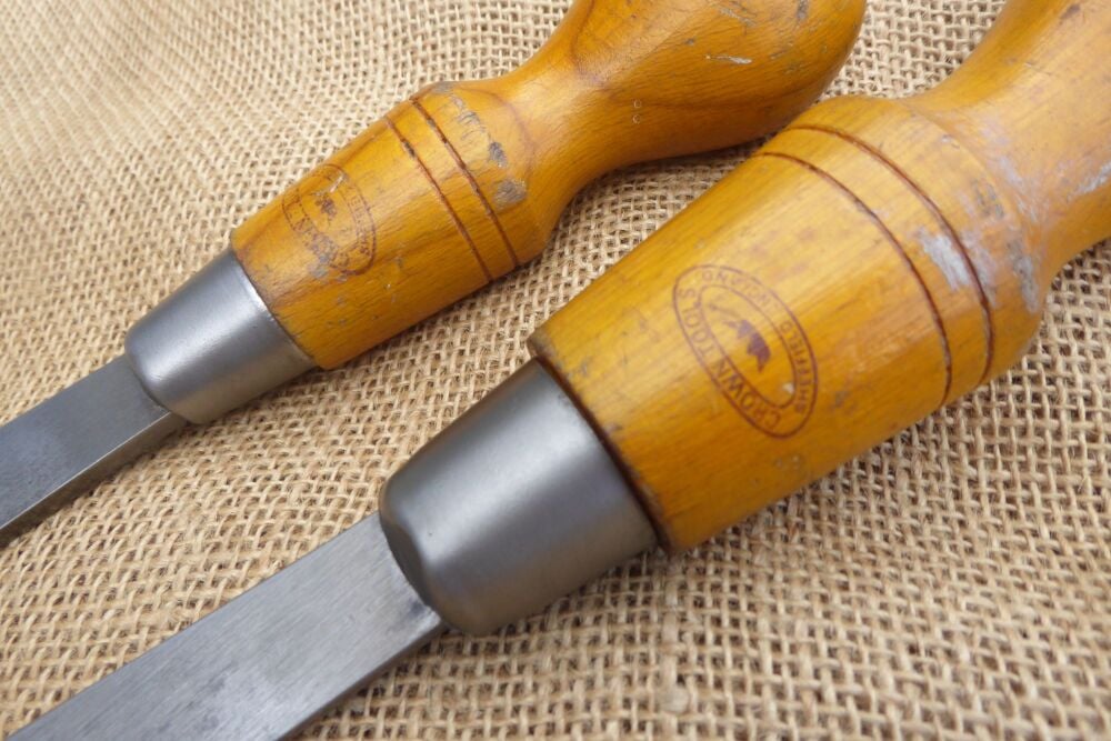 2 x Nice Vintage Crown Tools Slotted Head Screwdrivers 11" & 16 1/2"