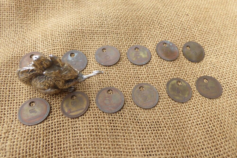 Job Lot Of 12 Tool Shop Brass Chits / Tokens - No.5