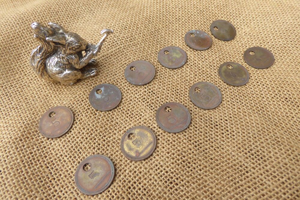 Job Lot Of 12 Tool Shop Brass Chits / Tokens - No.5