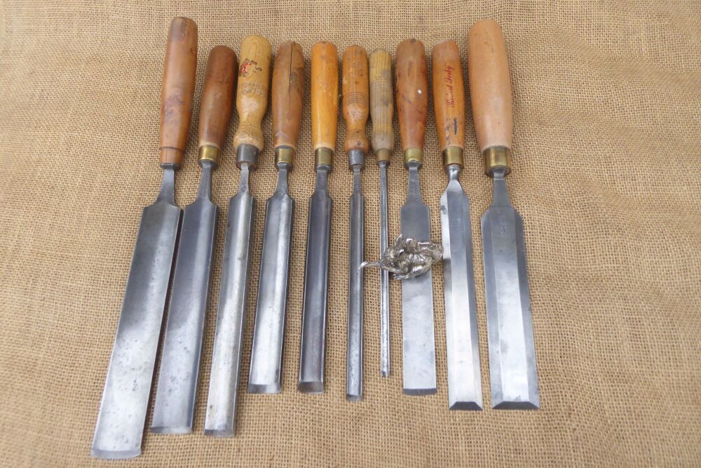 Job Lot Of 10 Vintage Paring Gouges & Chisels - Good Quality Makers