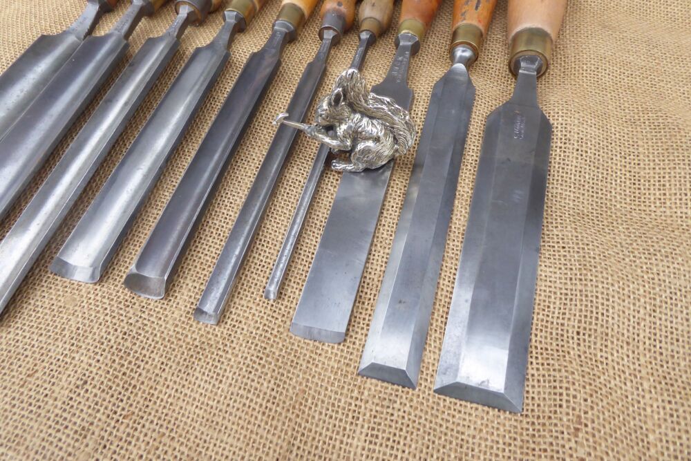 Job Lot Of 10 Vintage Paring Gouges & Chisels - Good Quality Makers
