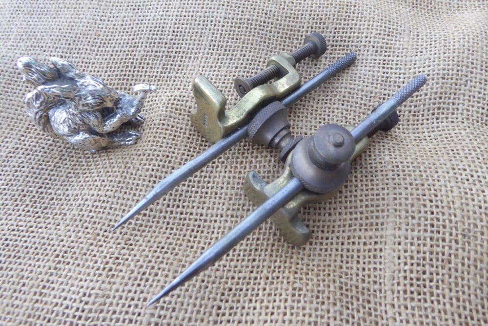 Lovely Pair Of Air Ministry (1944/45) Brass & Steel Trammel Points / Heads