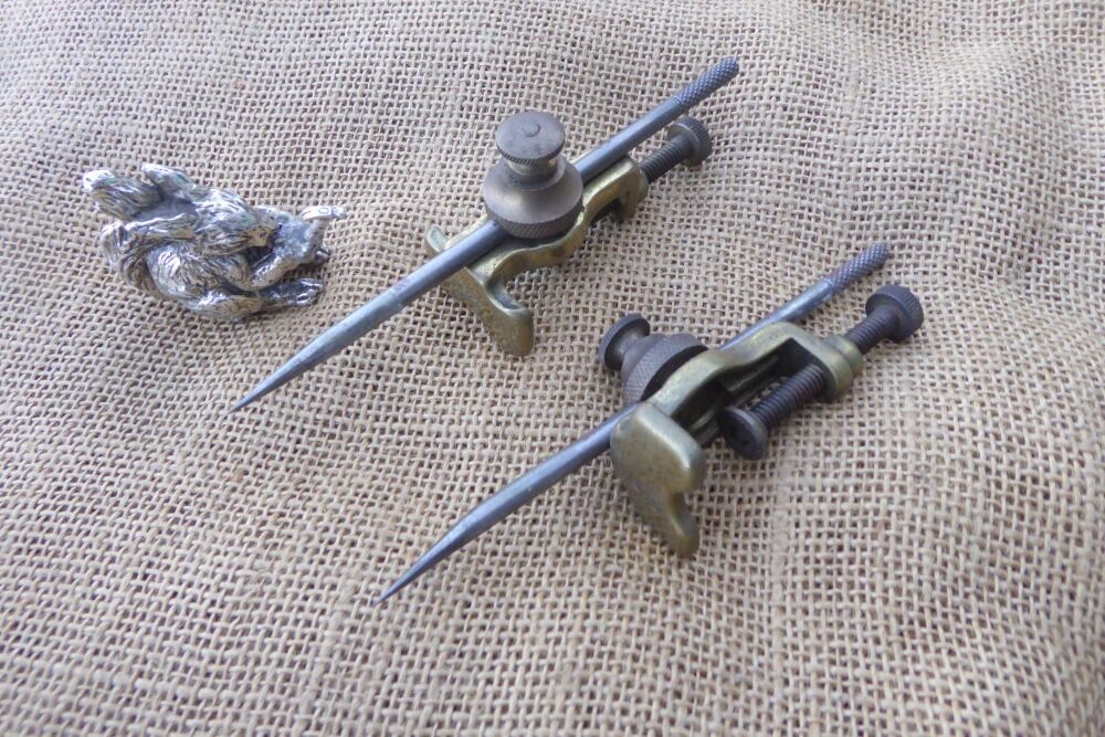 Lovely Pair Of Air Ministry (1944/45) Brass & Steel Trammel Points / Heads