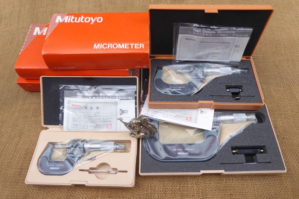 Set Of 3 Mitutoyo Digit Micrometers - 0-75mm - 193-111, 193-112, 193-113