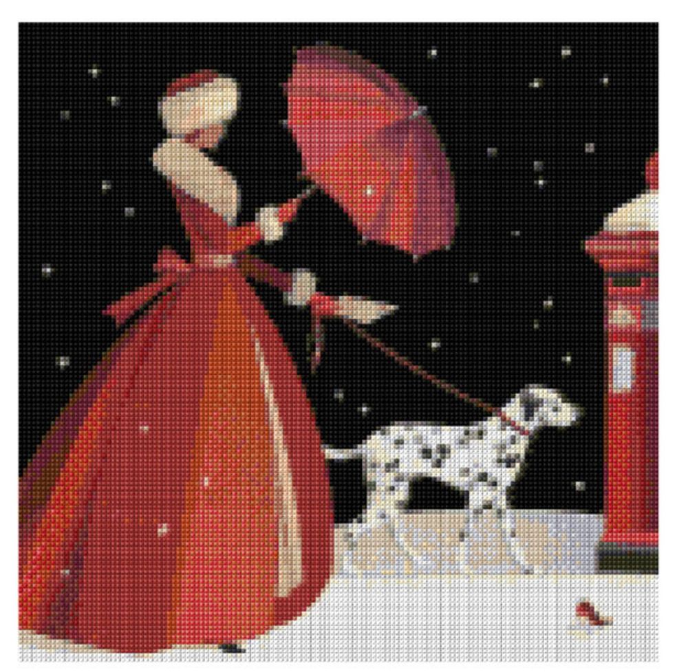 Christmas lady with dalmatian cross stitch