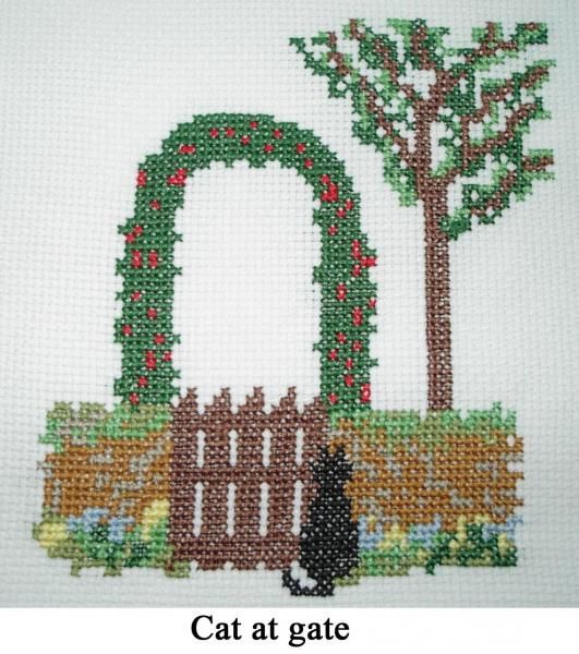 Cat At Gate picture Cross Stitch for children or beginners