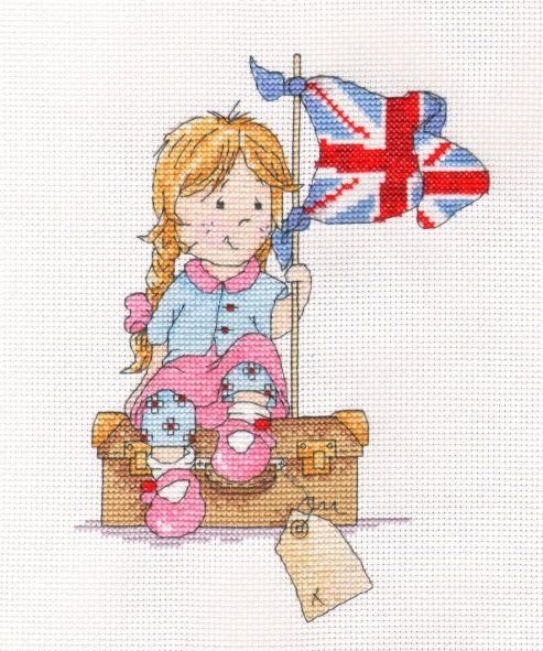 Elizabeth ready for her seaside holiday cross stitch