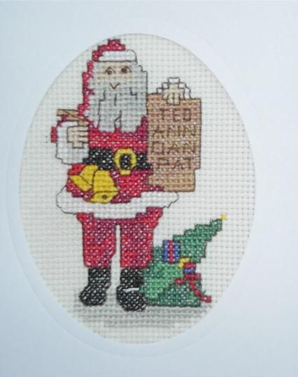 Christmas card - Father Christmas with list cross stitch
