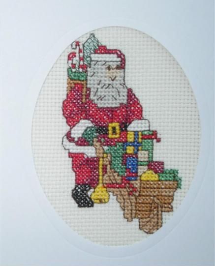 Christmas card - Father Christmas with barrow cross stitch