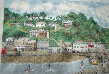 Clovelly Harbour in Devon cross stitch