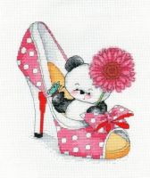 Party Paws - Bamboo in Shoe with gerbera cross stitch