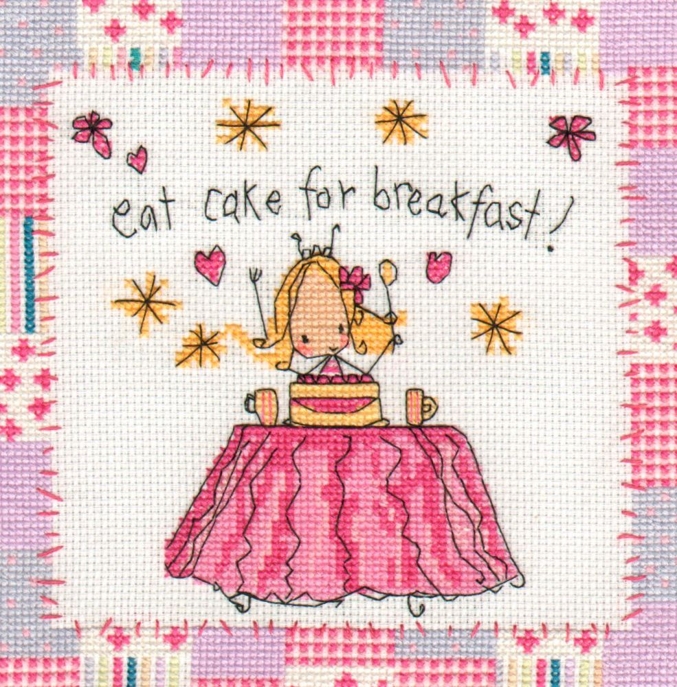 Juicy Lucy "Eating cake for breakfast" Cross stitch