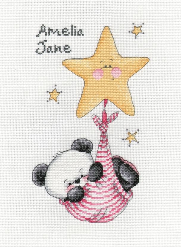 Party Paws - Bamboos Swinging on stars - twin girls cross stitch