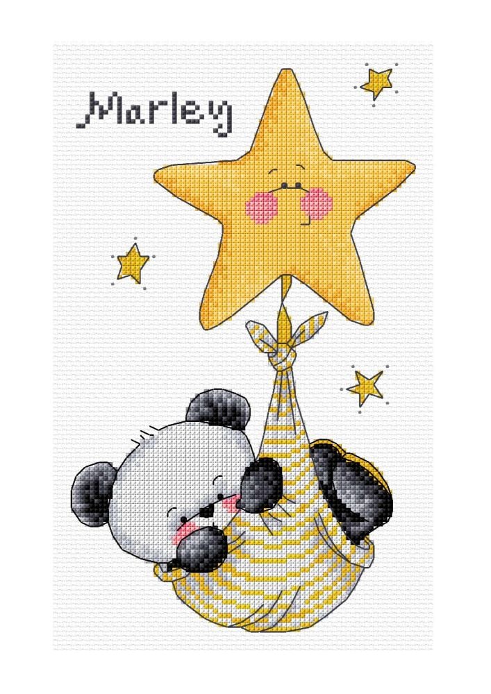 Party Paws - Bamboo swinging on a star - unisex cross stitch