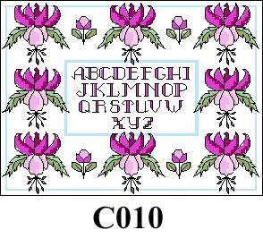 Cyclamen flowers with alphabet cross stitch kit CO10