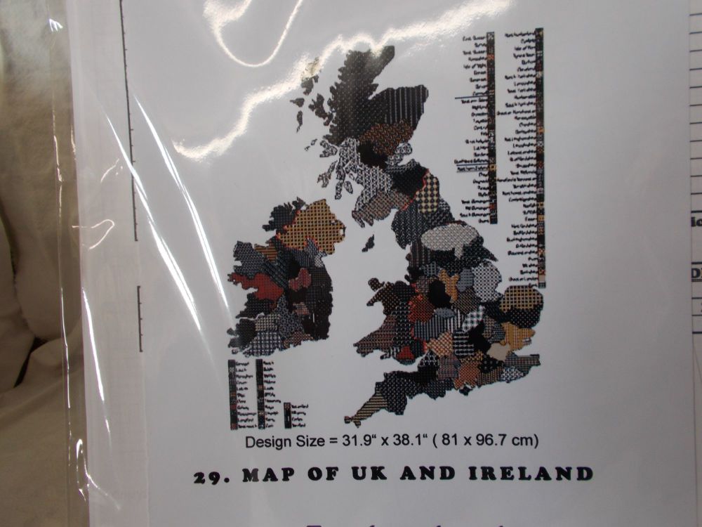 Blackwork chart of UK and Ireland map