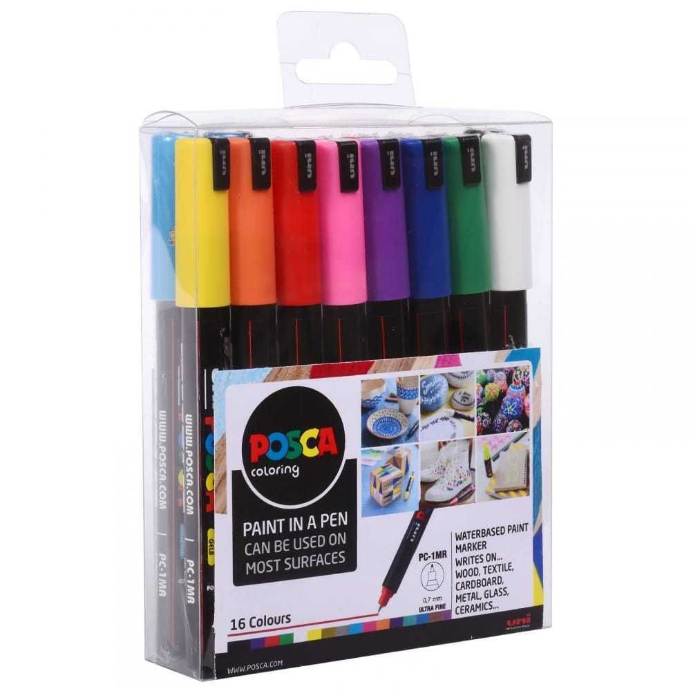 POSCA Paint Marker Pen PC-1MR - Ultra Fine 0.7mm - Set of 16 Assorted