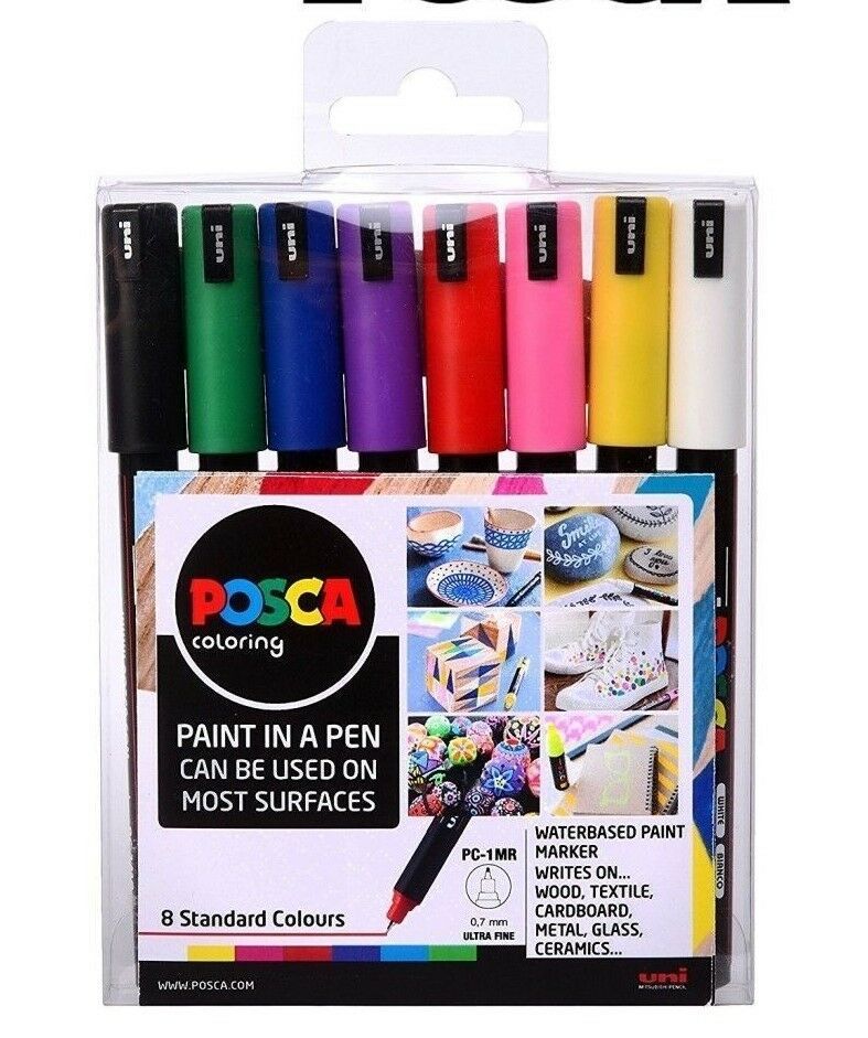 POSCA Paint Marker Pen PC-1MR - Ultra Fine 0.7mm - Set of 8 Assorted