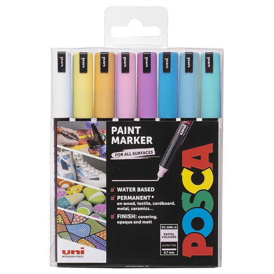 POSCA Paint Markers PC-1MR Ultra-Fine Set of 8 Pastel Colours
