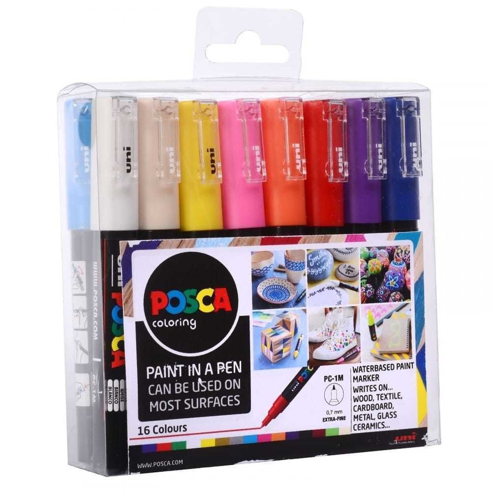 POSCA Marker Pen PC-1M - Extra Fine 1.0mm - Set of 16 Assorted