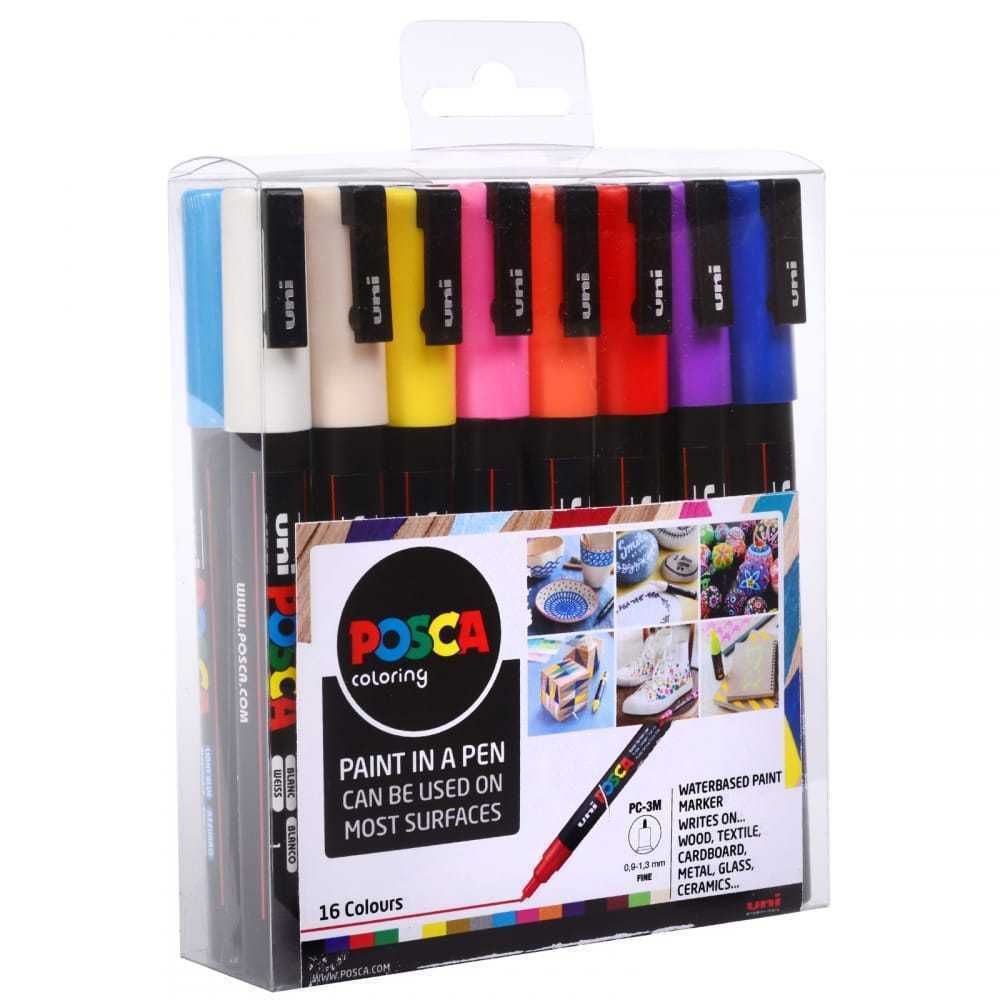 POSCA Paint Marker Pen PC-3M - Fine 1.5mm - Set of 16 Assorted