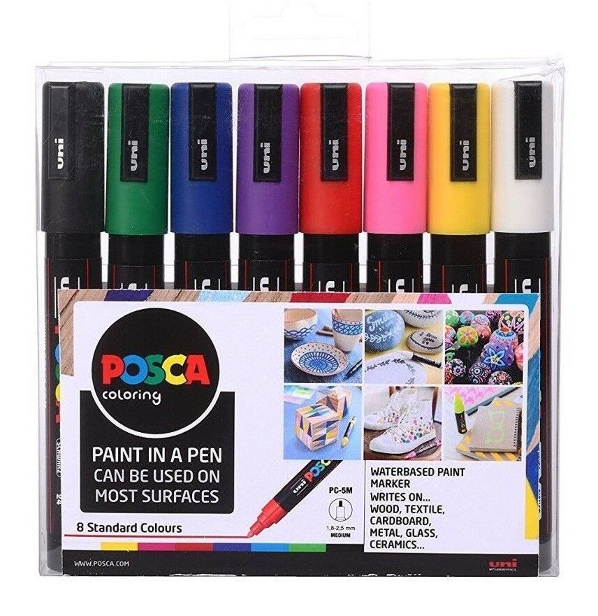 POSCA Paint Marker Pen PC-5M - Medium 2.5mm - Set of 8 Assorted