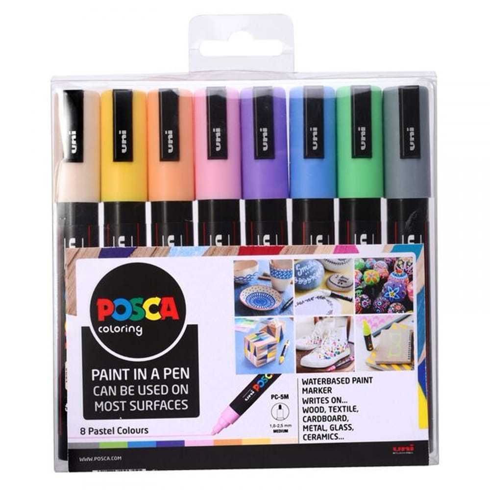 POSCA Paint Marker Pen PC-5M - Medium 2.5mm - Set of 8 Pastel Colours